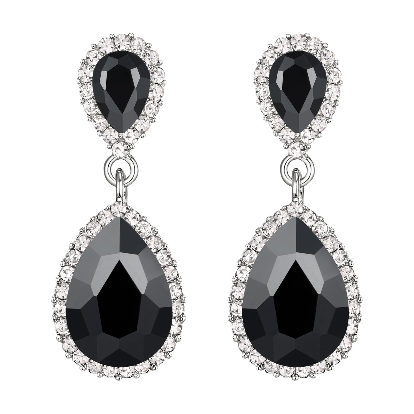 EVER FAITH Women's Black Austrian Crystal Wedding Bridal Tear Drop Dangle Earrings Silver-Plated-Base