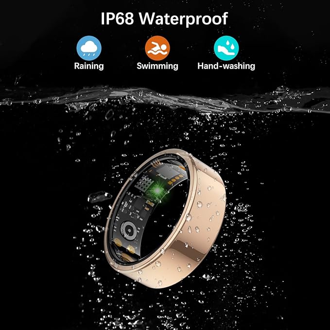 Smart Health Ring for Women Men, Fitness Tracker Ring with Heart Rate, Blood Oxygen, Sleep Tracker, Step Tracker, No Subscription Fee, IP68 Waterproof Smart Ring for iPhone & Android (Rose Gold, 7#)
