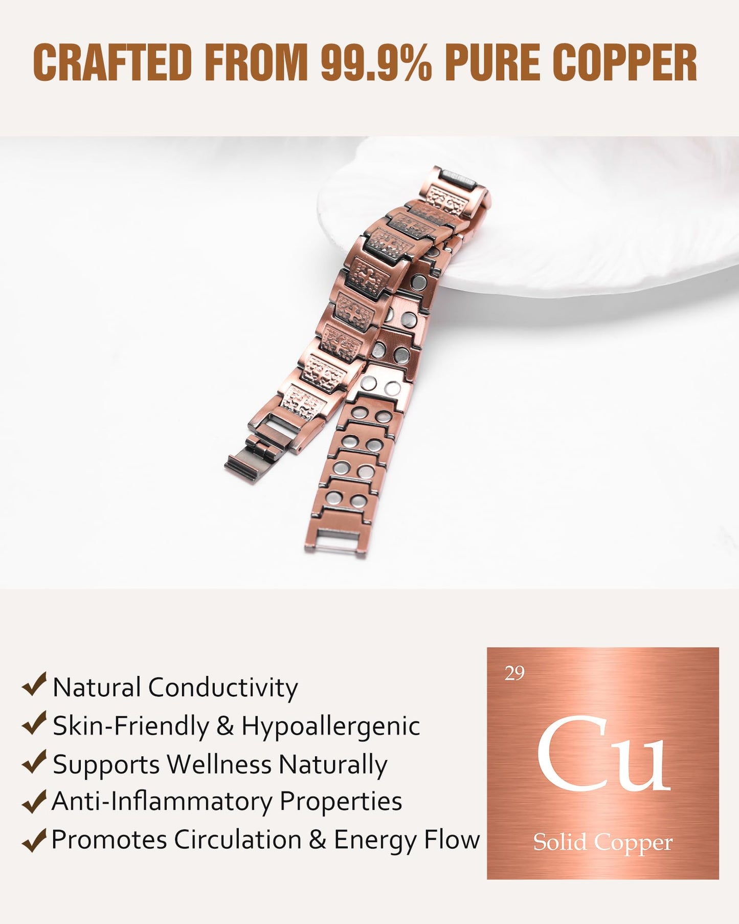 Jecanori Pure Copper Bracelet for Men, Magnetic Cross Bracelets for Men with 3500 Gauss Magnets, Mens Pure Copper Bracelet
