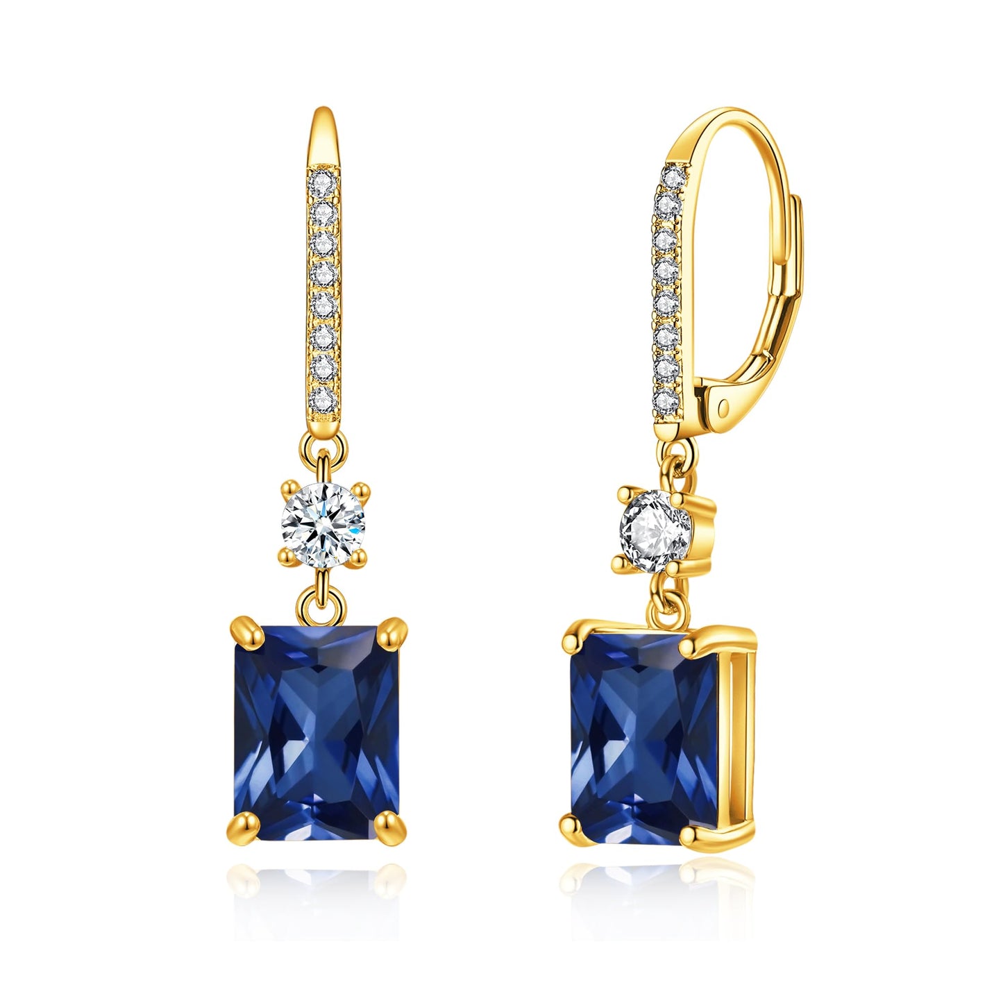 CiNily Leverback Earrings for Women Rectangular-cut Drop Dangle Earring Hypoallergenic, 14K Gold Plated Navy Blue Cubic Zircon Earrings Diamond Dangle Ear Rings Jewelry Birthday