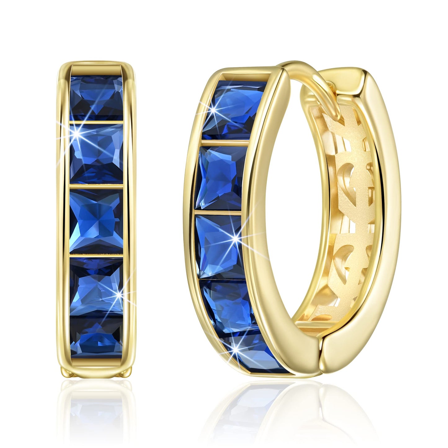 Linawe Gold Hoop Earrings for Women: Trendy, Blue Cubic Zirconia Earrings with Sapphire Piercing Jewelry Design, Mini Hoop Chunky Tiny Small Earrings