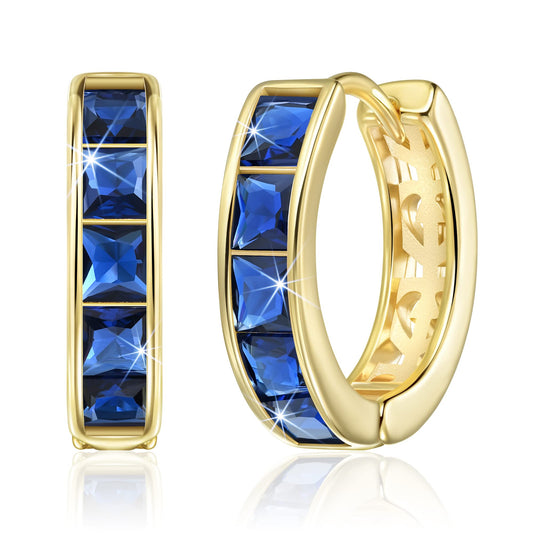 Linawe Gold Hoop Earrings for Women: Trendy, Blue Cubic Zirconia Earrings with Sapphire Piercing Jewelry Design, Mini Hoop Chunky Tiny Small Earrings