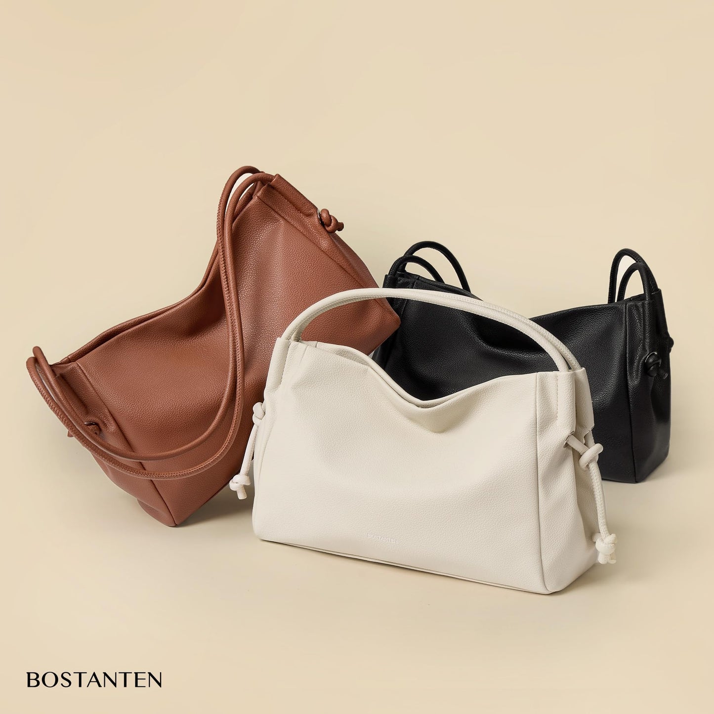 BOSTANTEN Shoulder Bag for Women Pebbled Vegan Leather Purses Soft Hobo Handbag Supple Bag for Travel Work Brown