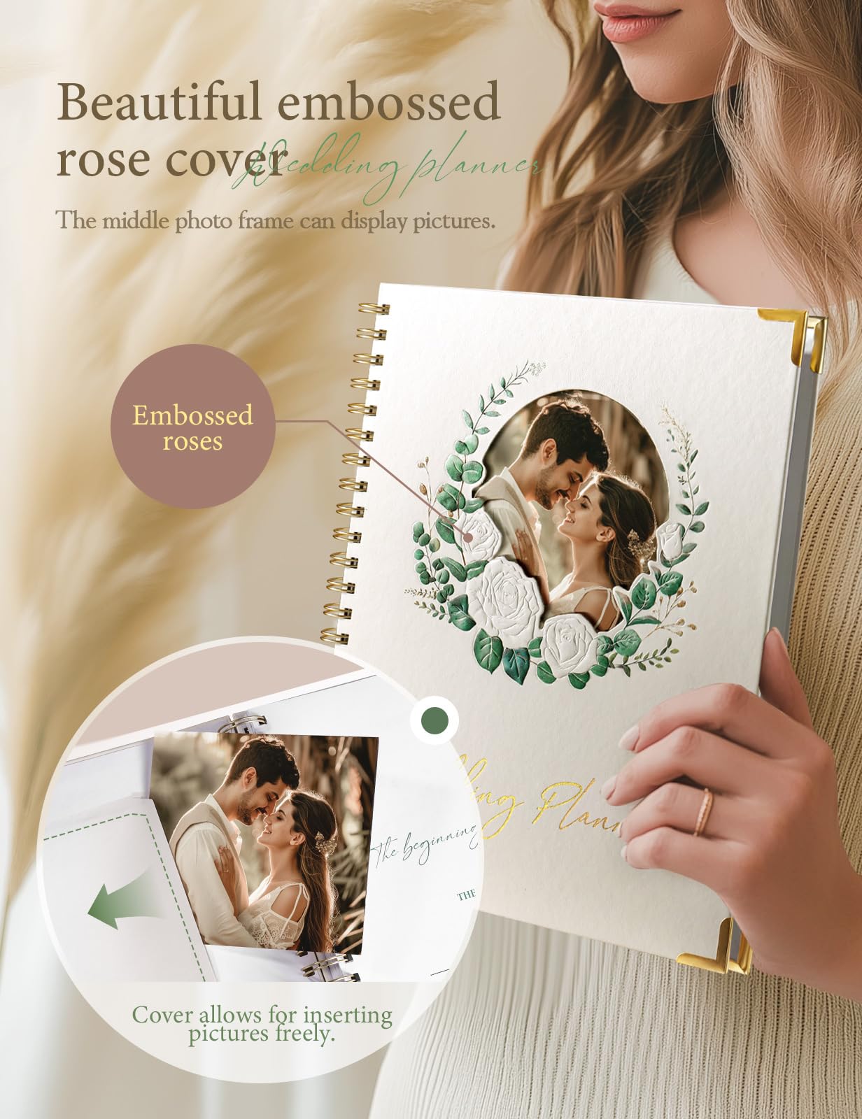 molekaus Wedding Planner Book And Organizer：Wedding Planner For Bride With Interchangeable Photo Cover & Embossed Design — Wedding Planner Bride to be Gifts, engagement gifts for couples 11.5*10.5in