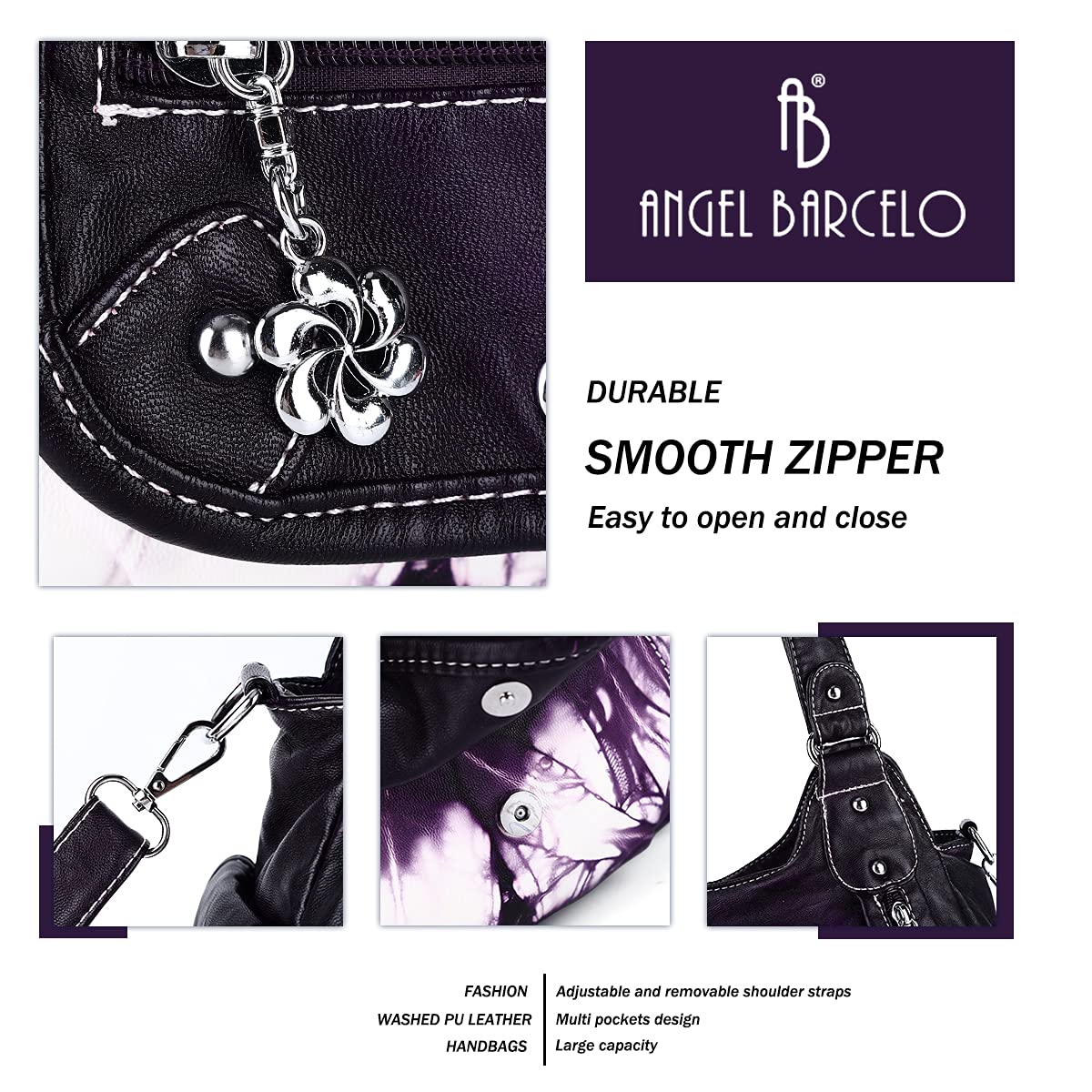 Angel Barcelo Women Purses and Handbags PU Leather Shoulder Bag Fashion Hobo Bags for Women (Fashion Purple)