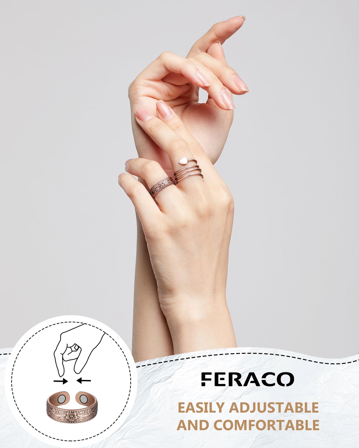Feraco 2 PCS Magnetic Rings for Women,99.99% Pure Copper Thumb Magnetic Fingers Ring,Valentine's Day Gifts for Womens