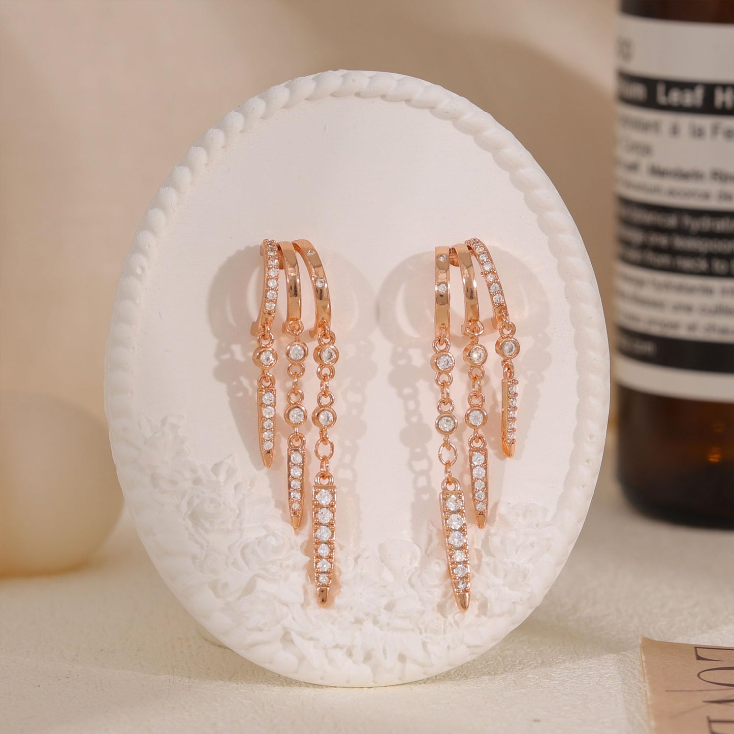 SELSHE Dangle Earrings for Women Trendy, Small Rose Gold Hoop Stud Earrings Long Triple Drop Earrings Dainty Drop Earrings for Women Women's Accessories Jewelry