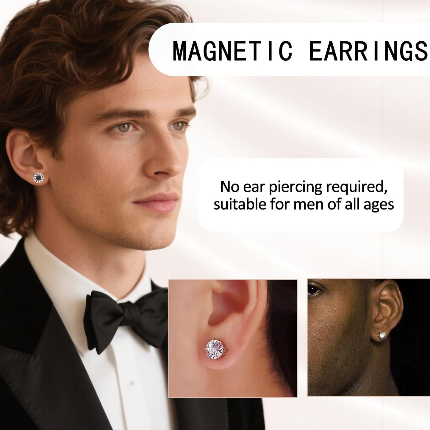 6 Pairs Magnetic Stud Earrings for Men 6MM Stainless Steel Clip on Magnet Earring Inlaid Cubic Zirconia,Non Piercing CZ Magnet Studs Diamond Earrings for Women Men