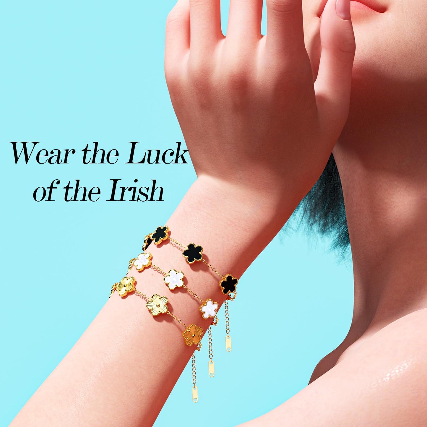 AICase 18K Gold Plated Clover Bracelet Dupes Gold/White/Black Bracelet Set for Women Flower Leaf Lucky Clover Bracelets Trendy Jewelry Birthday Gifts for Women/MoM/Friends