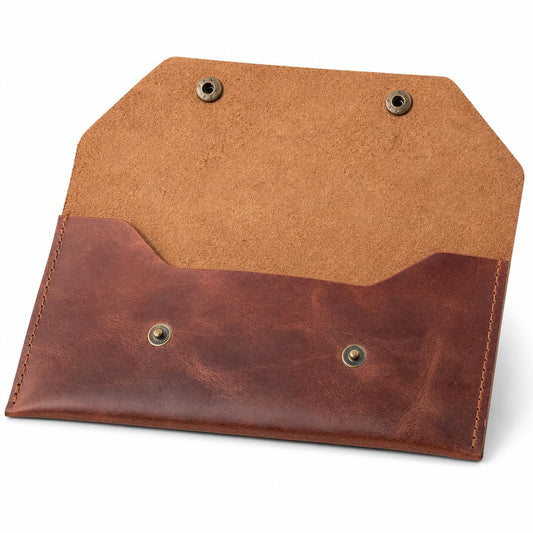 ZEMARS Genuine Leather Cash Envelope Wallet, Two Snap Money Pouch for Men and Women, Reusable Budget Envelope Wallet, Slim Organizer for Cash, Cards, Receipts, Checks and Keys (Cognac)