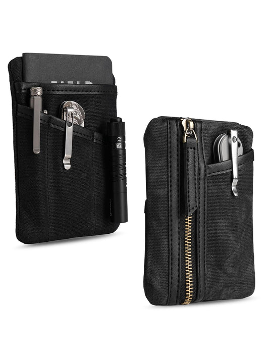 Sayram SP6 EDC Pouch, Waxed Canvas Compact Pocket Organizer, EDC Pocket Pouch for Men, Zippered Pocket Pouch, Mini EDC Organizer for Everyday Carry, Multitool Organizer Pouch (Oil Wax Black)