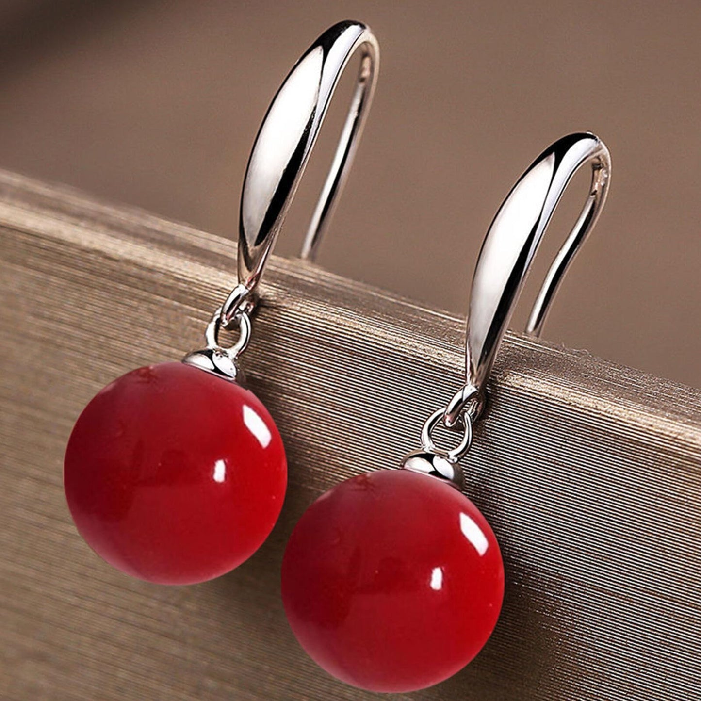 12mm Natural Ocean Pearl Freshwater Cultured Colorful Simulated Beads Drop Dangle Earrings Elegant Birthday Wedding Party Costume Prom Statement Jewelry for Women-red
