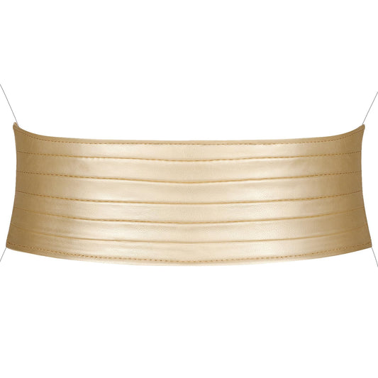 VONMELLI Women's Elastic Leather Wide Belts for Dresss Stretchy Waist Belt Fashion Ladies Corset Belts, Gold M