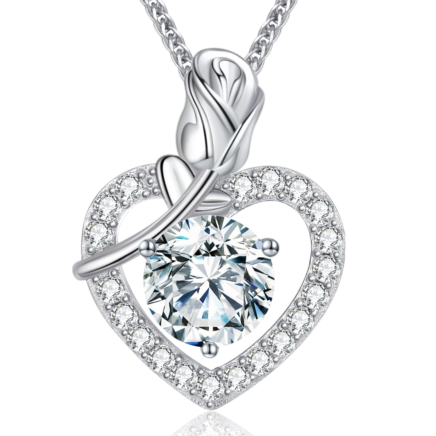 N9NEMUSES Rose Heart Pendant Necklace Gifts for Wife, 4 Carat Moissanite Necklace, 925 Sterling Silver Anniversary Birthday Gifts for Women, Jewelry Gifts for Wife Mom Daughter