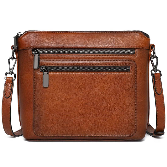 COOLCY Genuine Leather Crossbody Bags for Women Purses and Handbags for Ladies with Multiple Pockets Shoulder Satchel Bag
