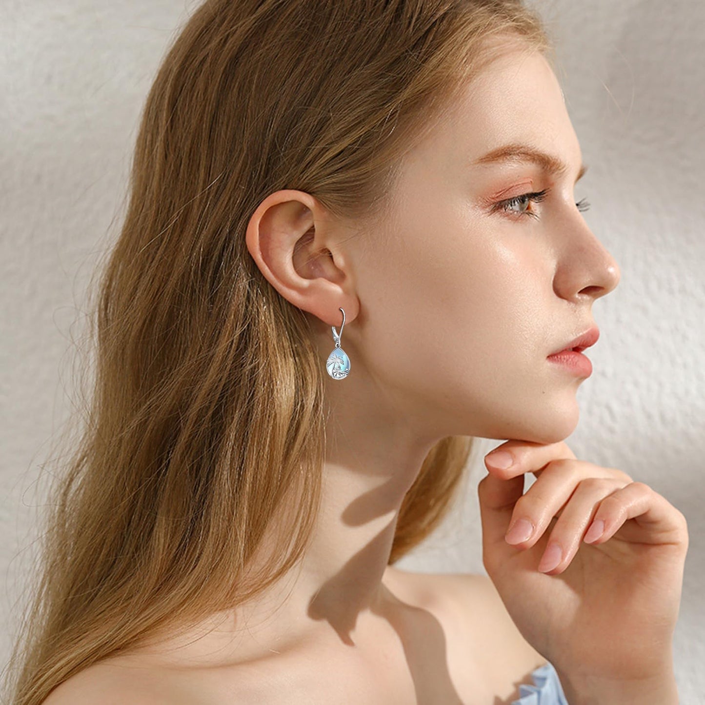 KoyeKei Palm Tree Earrings for Women 925 Sterling Silver Palm Tree Moonstone Dangle Drop Leverback Earrings Hawaiian Beach Jewelry Graduation Birthday Gifts for Lover Her Girlfriend