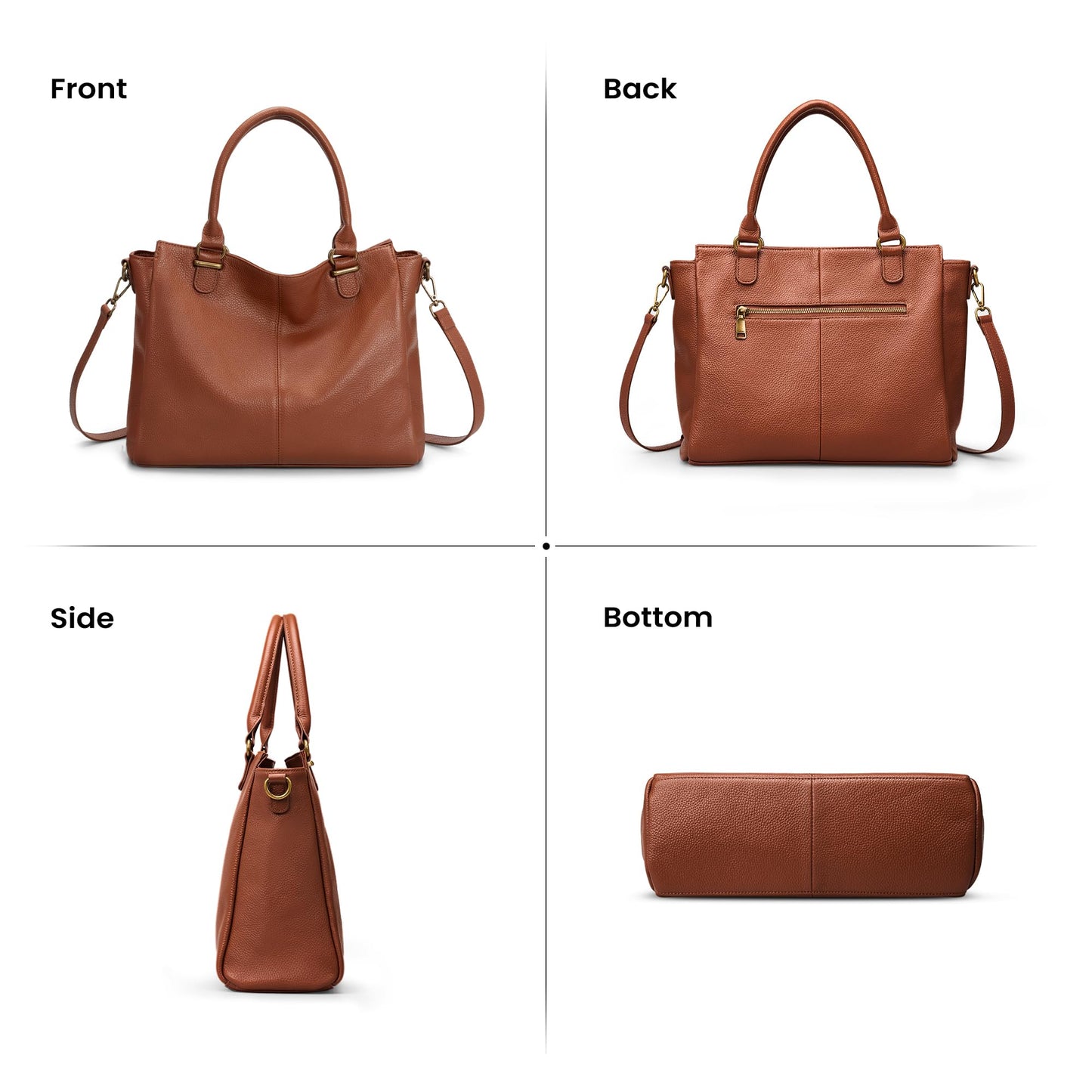 befen Soft Genuine Leather Purses for Women Medium Tote Bag Handbags Crossbody Bags Top Handles Satchel Purse Shoulder Bag with RFID Card Slots Cognac Brown