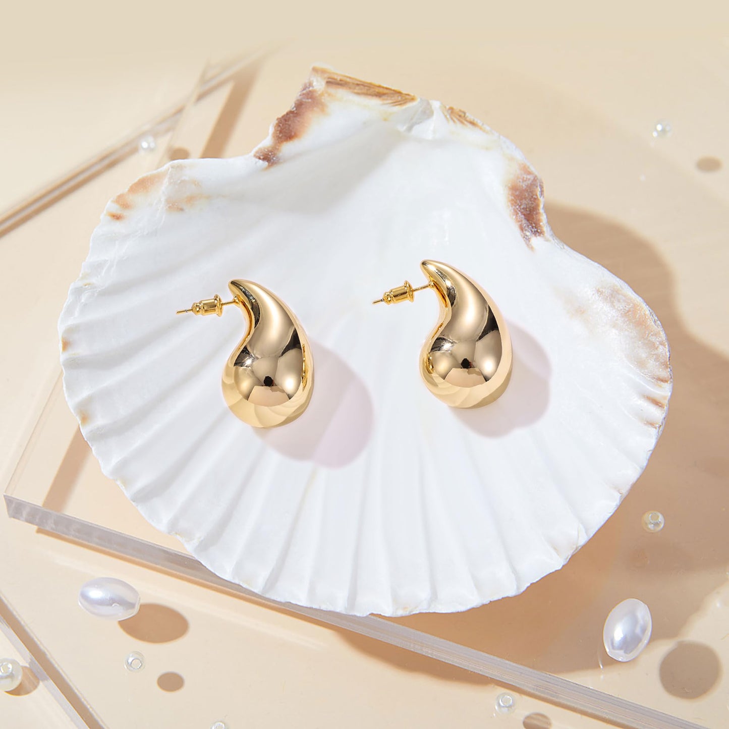 Gacimy 14K Gold Plated Teardrop Earrings Dupes for Women, Chunky Drop Earrings for Women with 925 Sterling Silver Post, 1.2Inches