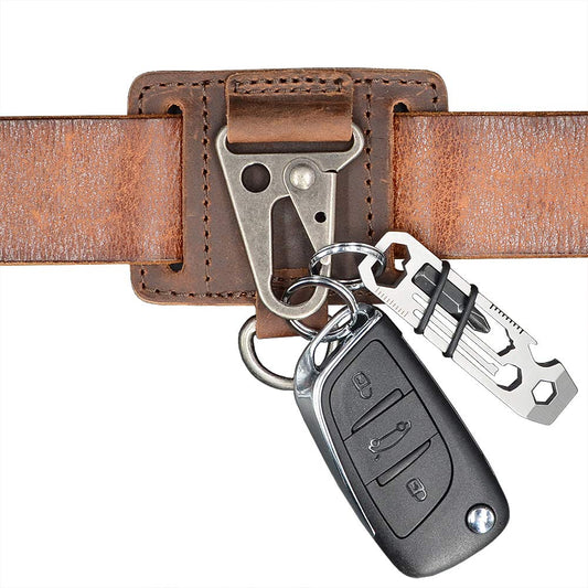 EDC Leather Key Ring Holder, Heavy Duty Belt Clip Key Fob, Chestnut
