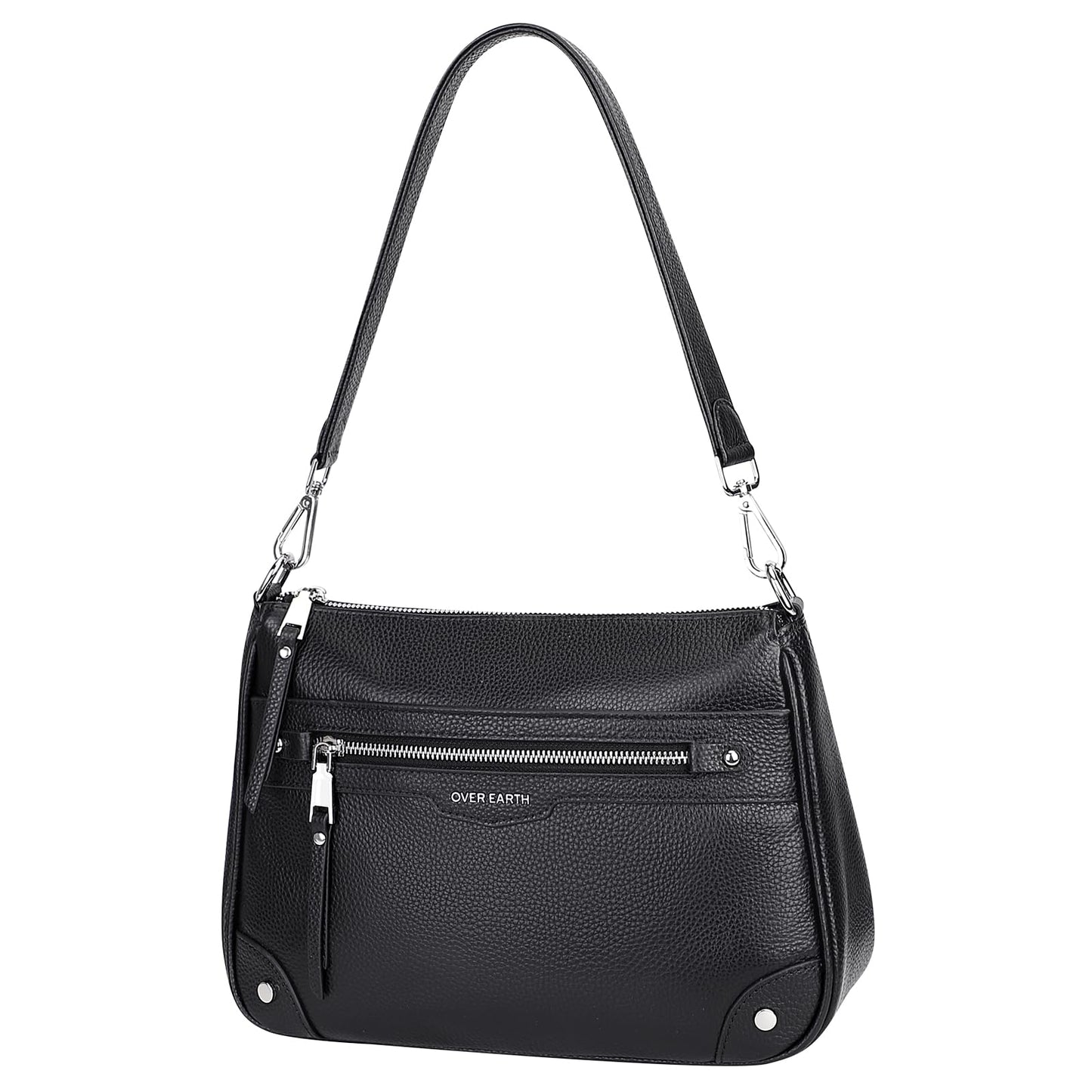Over Earth Soft Genuine Leather Crossbody Bags for Women Medium Shoulder Purses Hobo Handbags with Multi Pockets(O190E Black)