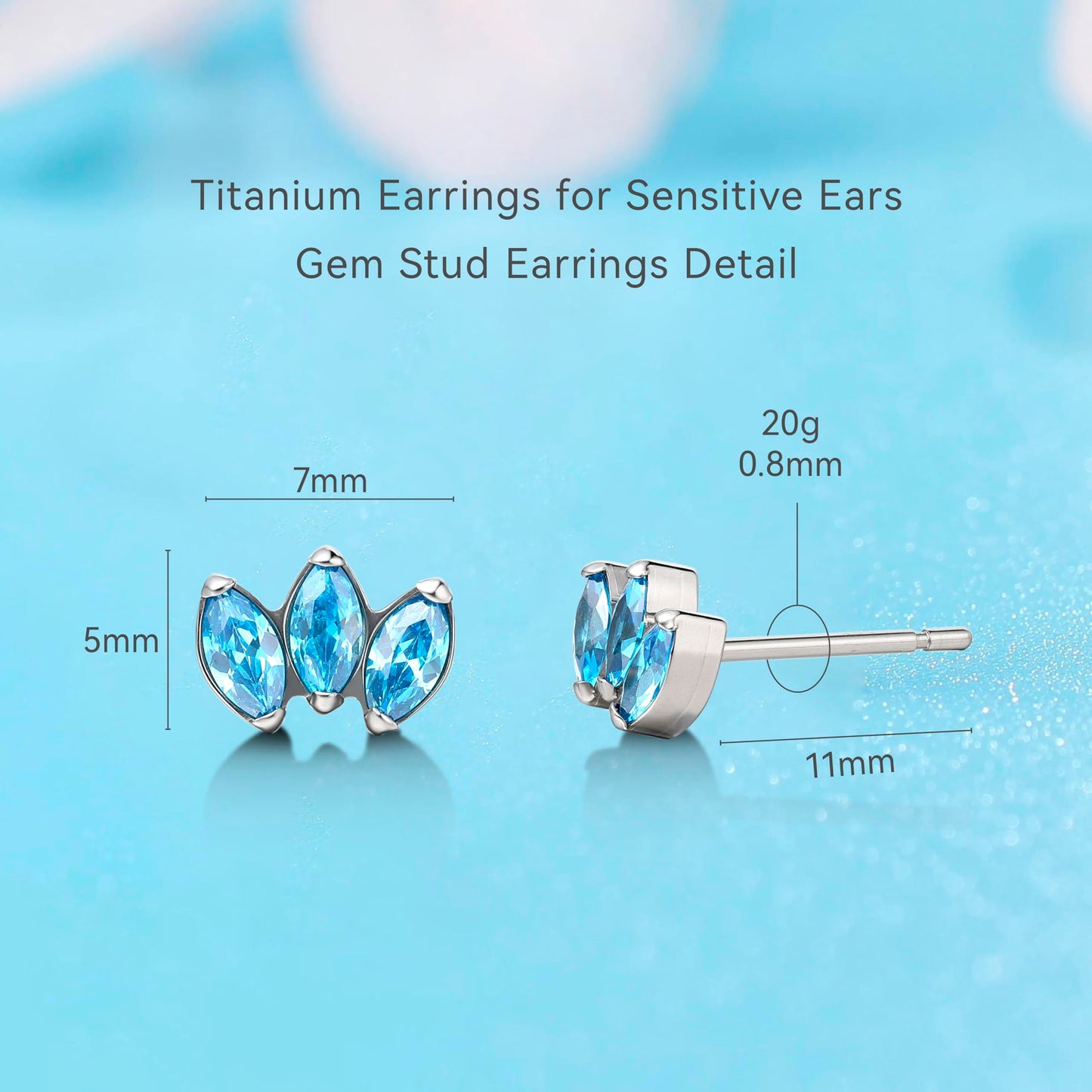 Limerencia Hypoallergenic G23 Pure Titanium Earrings | Crown Cubic Zirconia | F136 Implant Grade Piercing Studs| Suitable for Sensitive Ears Delicate Jewelry (Aquamarine)
