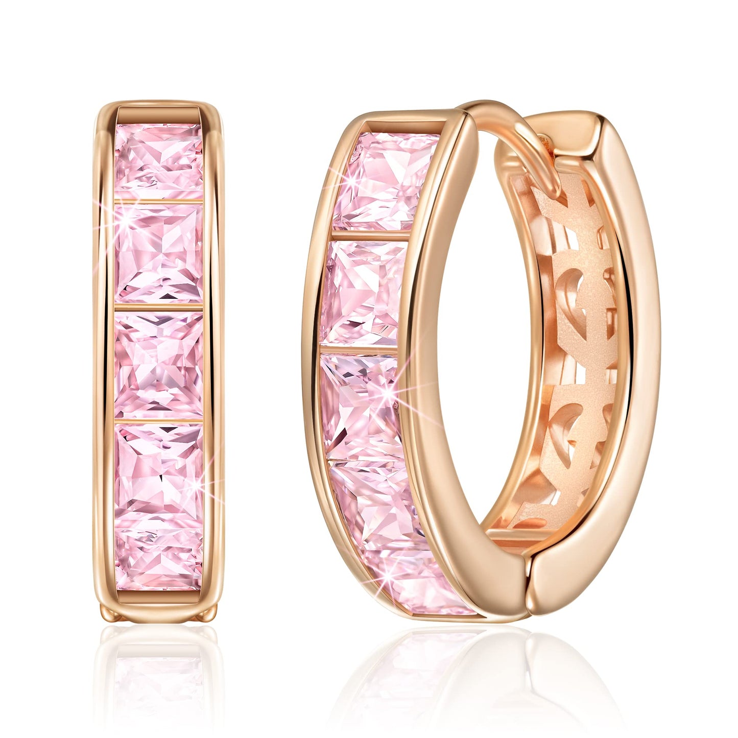 Linawe Pink Cubic Zirconia Hoop Earrings, Rose Gold, Trendy Women's Studs, Flat Back Helix Moissanite Earrings, Cute Small Huggie Earrings, Cartilage Cuff Ear Piercing