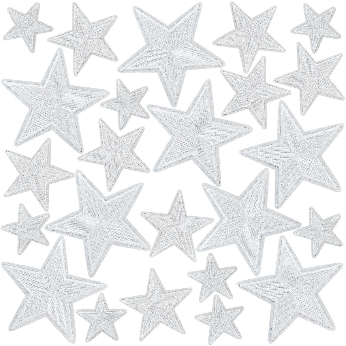 WILDREEDS 24 Pieces Star Iron on Patches, Star Embroidered Patch for Clothing, T-Shirt, Backpacks, Hats, Jeans, Jackets (White)