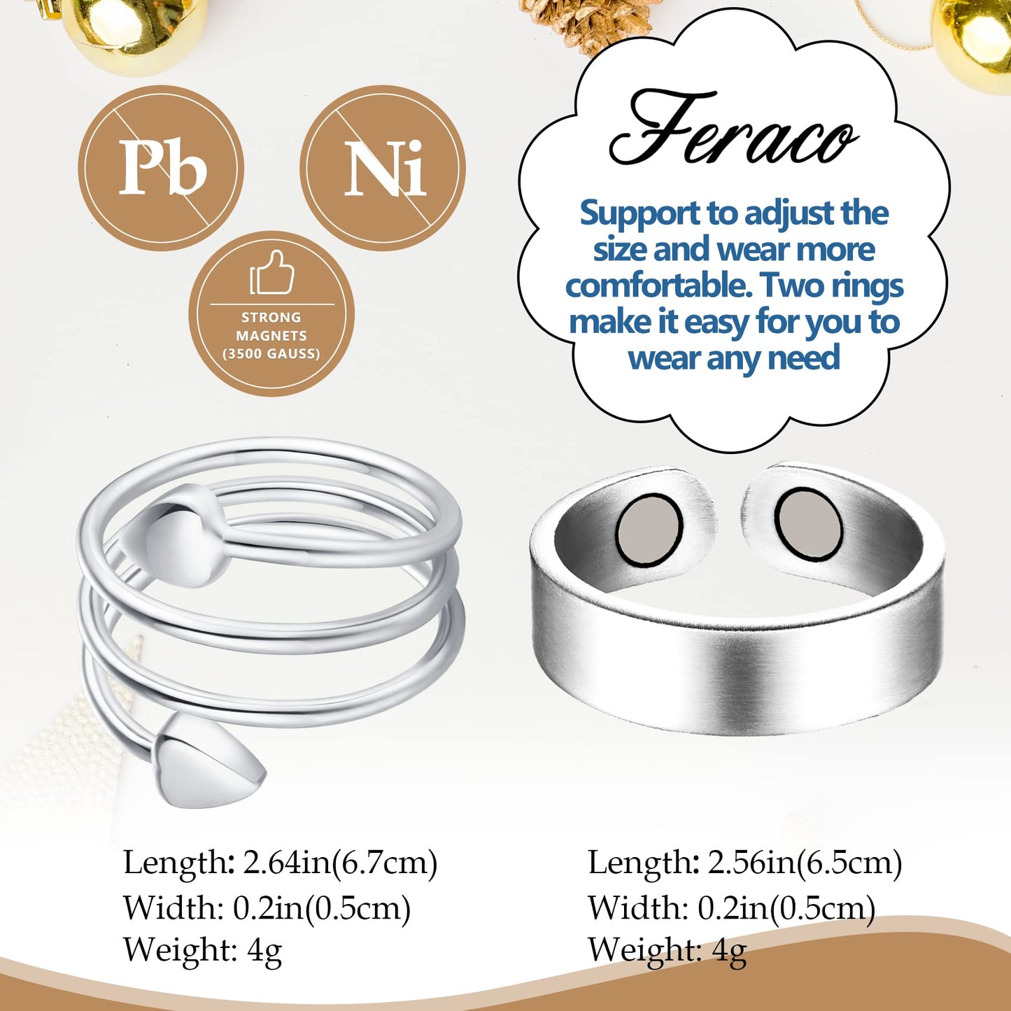 Feraco 2 PCS Copper Rings for Women,99.99% Pure Cooper Magnetic Thumb Ring with Magnet,Lymphatic Jewelry Gifts for Womens,Mothers Day Gifts