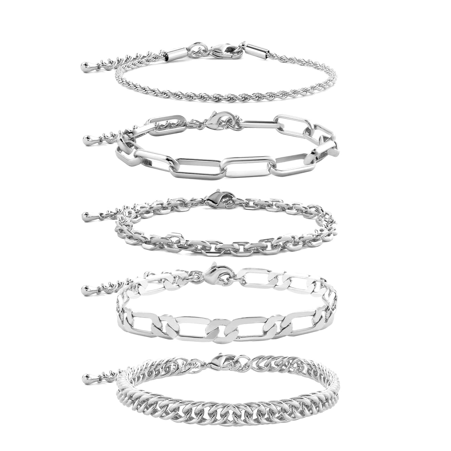 Silver Filled Bracelets For Women Dainty Silver Chunky Chain Link Layered Paperclip Rope Chain Stake Bracelet Set Fashion Trendy Jewelry For Women