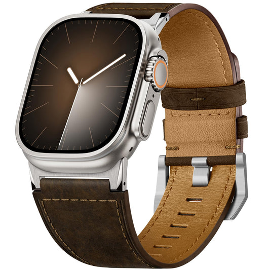 Suitisbest Leather Bands Compatible for Apple Watch Ultra Band 49mm 46mm 45mm 44mm 42mm, Genuine Calfskin Leather Replacement Strap Fits Men iWatch Series 11 10 9 8 7 6 5 4 3, SE 3 2 1, Ultra 3 2 1