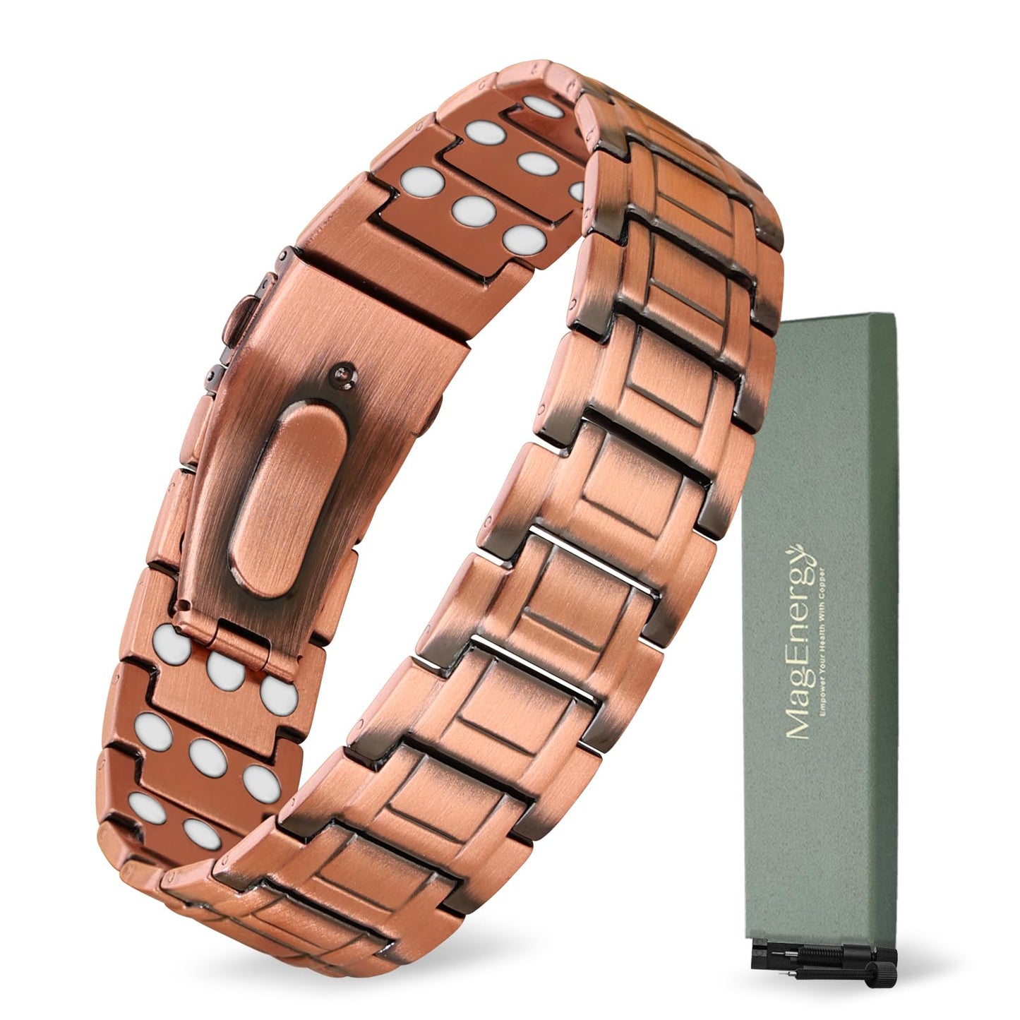 MagEnergy Copper Bracelet for Men, 3X Strength Magnetic Bracelet & 3800 Gauss Magnets, Copper Jewelry Gifts, Premium Fold-Over Clasp