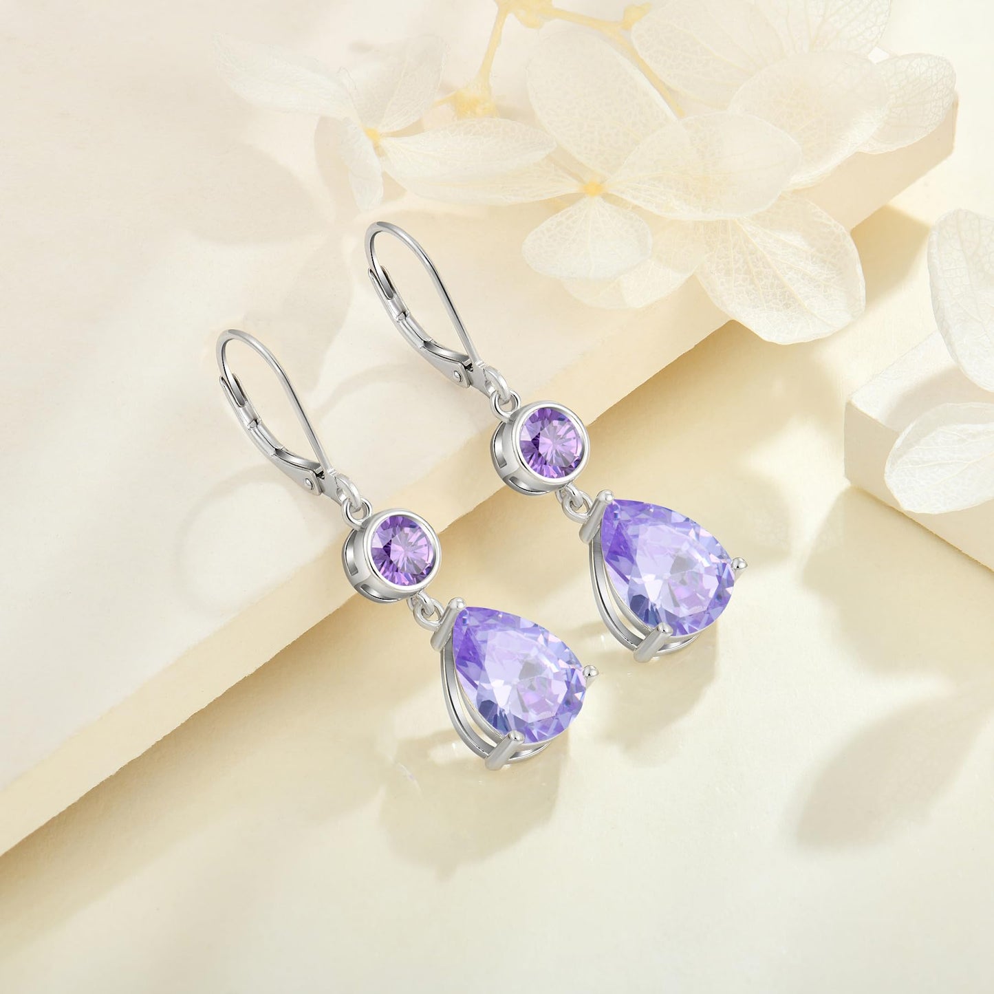 FYNSBLE Alexandrite Earrings for Women Sterling Silver Dangle Drop Leverback Earrings Hypoallergenic Jewelry for Women