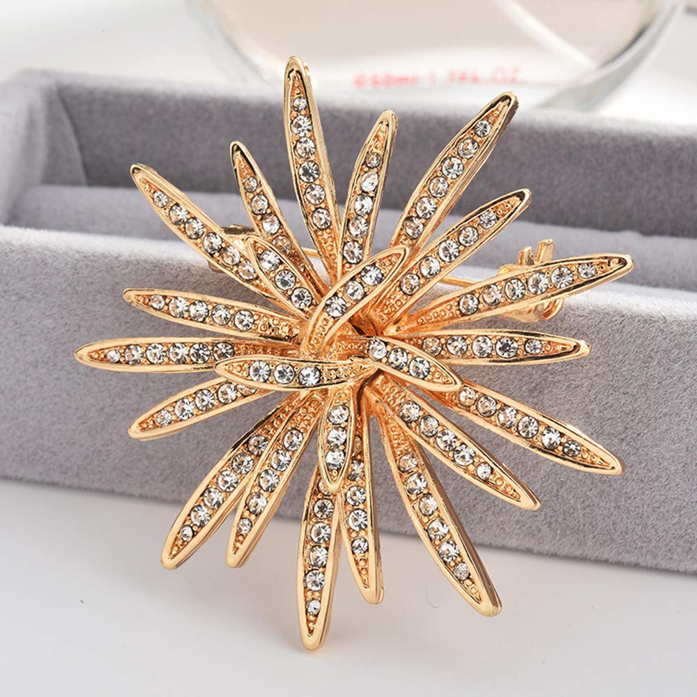 GYAYU Sun Flower Brooch Jewelry For Women，Gold Tone Austria Rhinestone Crystal Brooch Pins Jewelry
