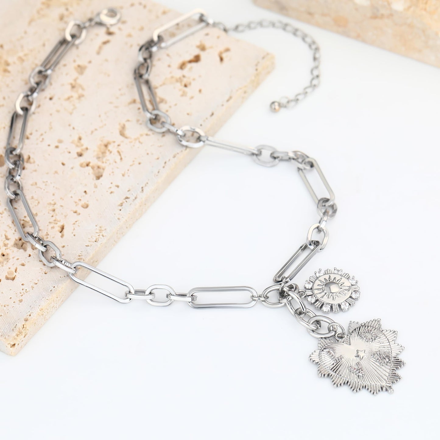 BONJOULRY Heart Necklace Silver Chunky Heart Necklace for Women, Non Tarnish Trendy Heart Choker Pendant Waterproof Heart Jewelry Gifts