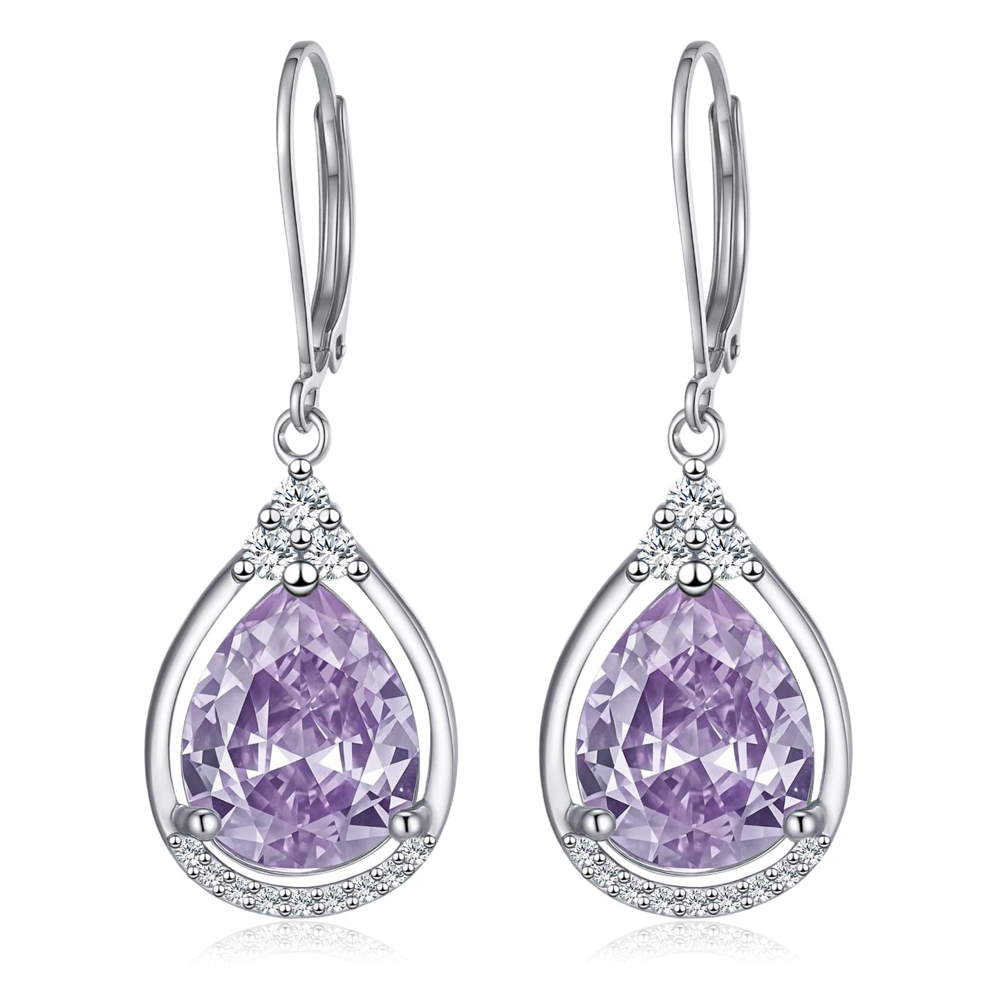 Purple Stone Earrings Sterling Silver June Birthstone Teardrop Dangles Jewelry Wedding Engagement Christmas Gifts for Women Her Wife Fiancée