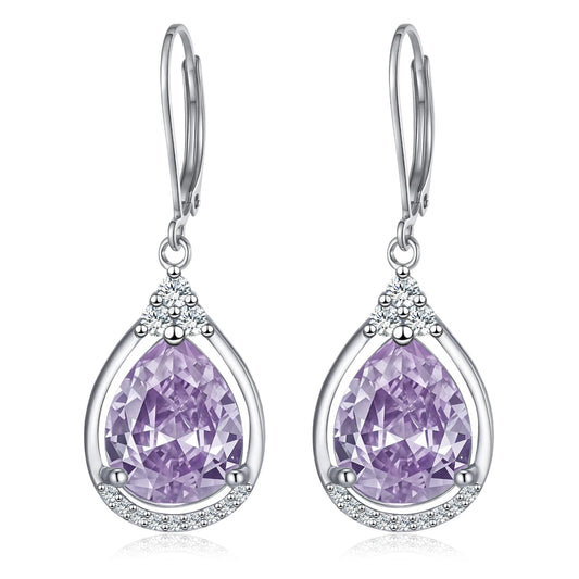 Purple Stone Earrings Sterling Silver June Birthstone Teardrop Dangles Jewelry Wedding Engagement Christmas Gifts for Women Her Wife Fiancée