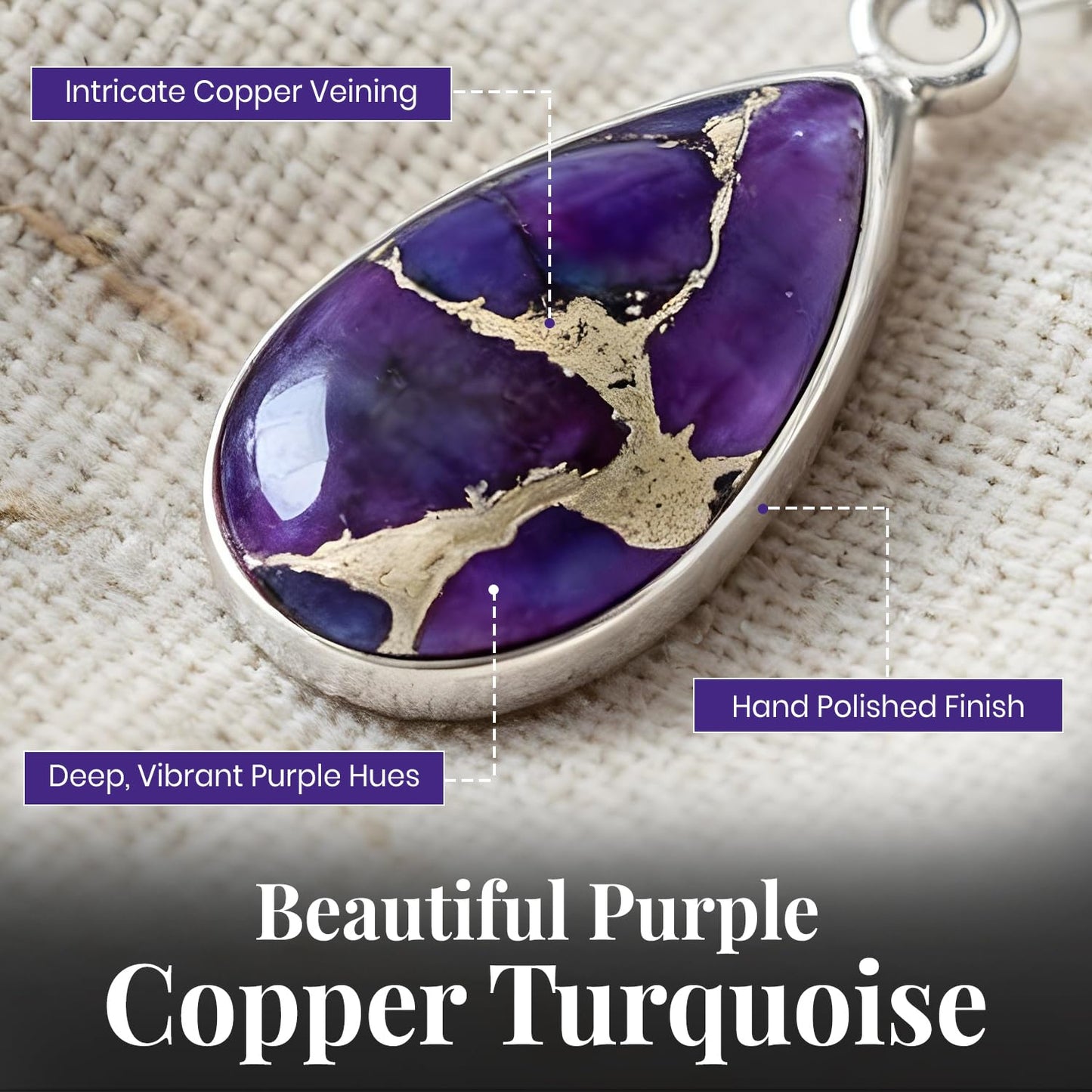 TISHAVI Natural Purple Copper Turquoise Earrings for Women - Purple Stone December Birthstone Sterling Silver Plated Jewelry