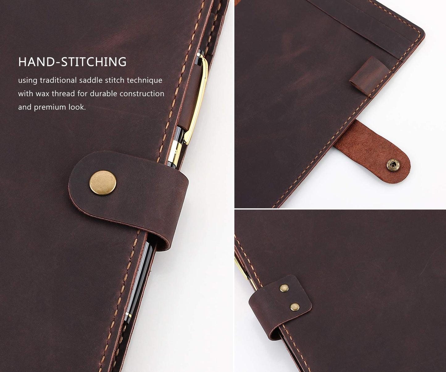 Robrasim Leather Cover for 6"x9" Steno Notebook, Leather Folio Cover Compatible with 6x9 Spiral Steno Pads, A5 Notebook Organizer with Pen Loop - Coffee