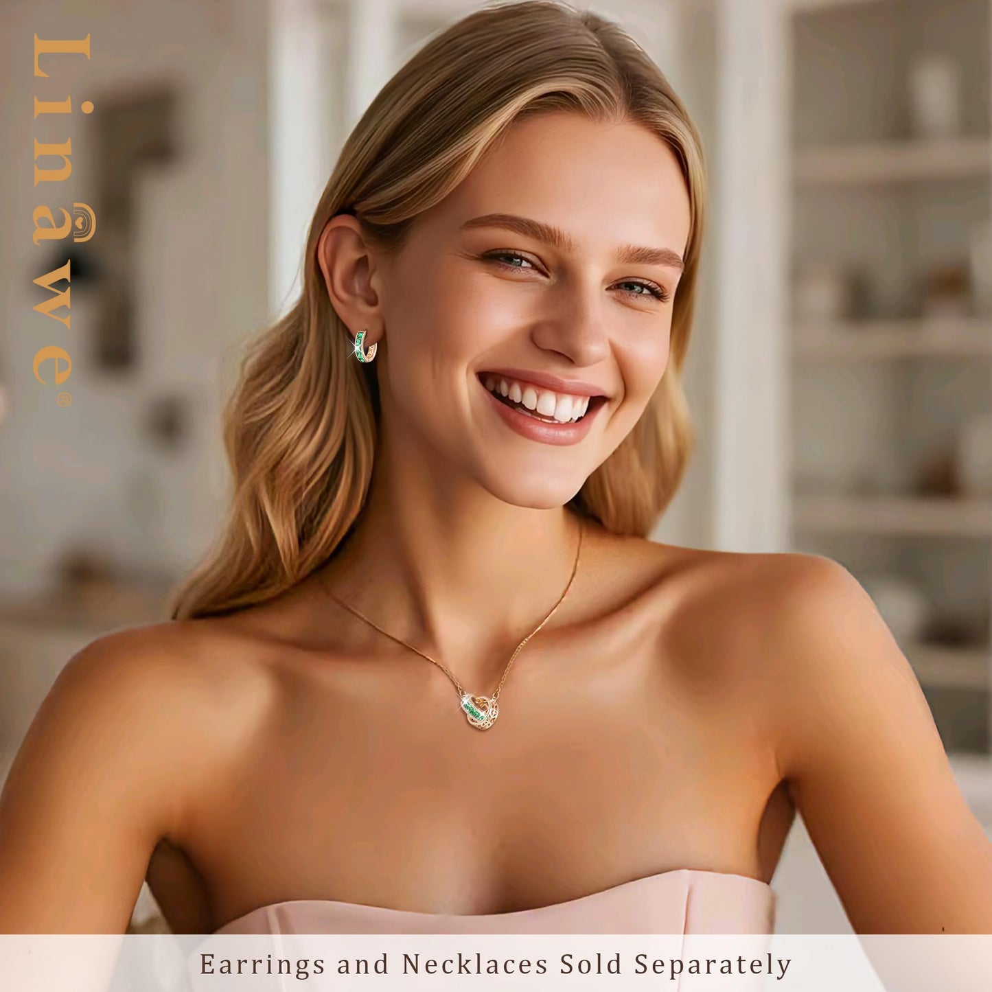 Linawe Green Small Hoop Earrings, Rose Gold Huggie Earrings for Women Trendy, Cubic Zirconia Earrings Stud, Piercing Jewelry, Cartilage Mini Hoop, Emerald Earrings Flat Back