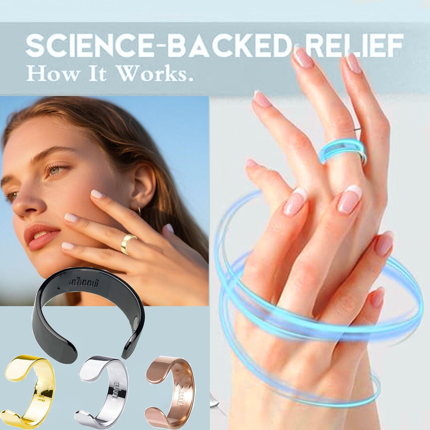 ZCVFA Refined Magnc Stainless Steel Auvulis Migraine Ring Magtherapy Lymphatic Drainage Rings Lymph Nodes Acupuncture Therapy Anti Snoring Rings Migraine Relief Health Jewelry for Men and Women(Gold)
