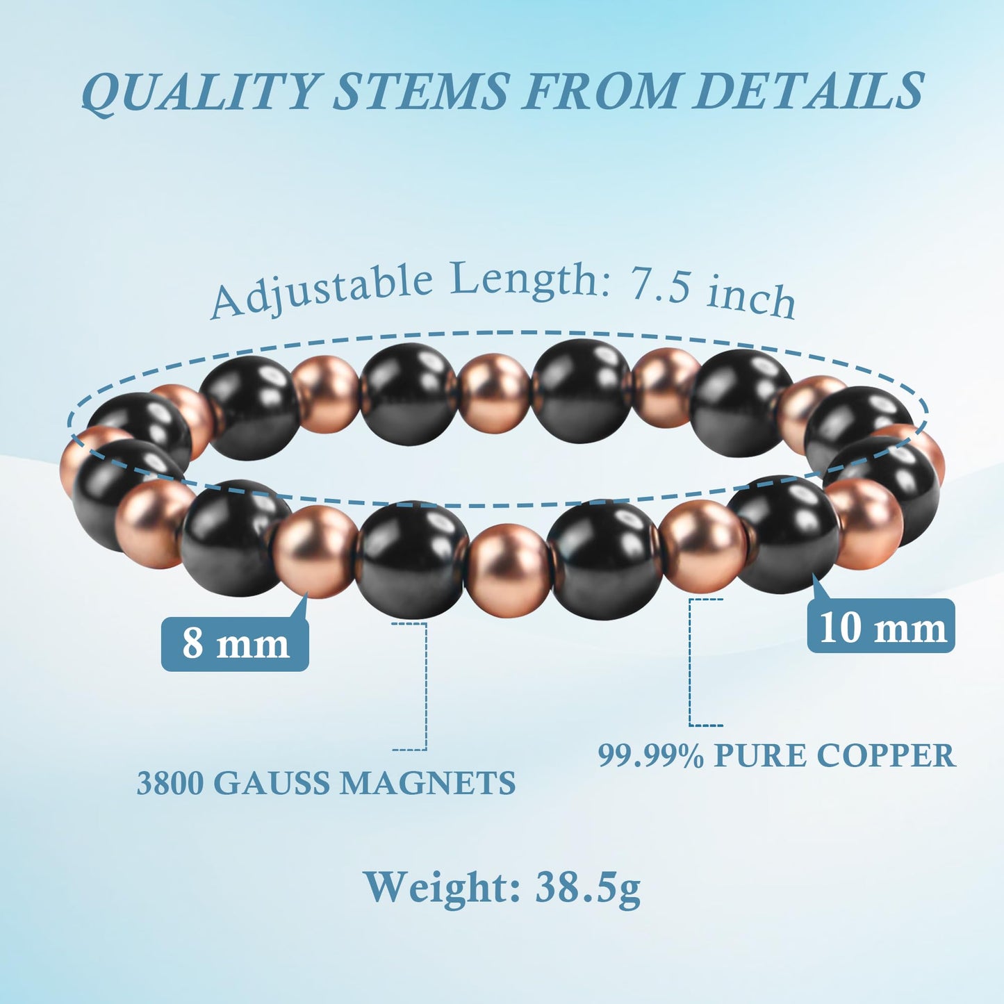 PEALICIOUS Copper Bracelet for Women and Men, 10MM Copper Magnetic Bracelet with 3800 Gauss Magnet Beads as Birthday Gift for Dad, Cooper Hematite Jewelry Pulsera De Cobre Para Mujer for Parents