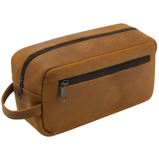 Ringsun Genuine Leather Toiletry Bag, Hanging Makeup Bag with Large Capacity for Women Men, Handcrafted Vintage Travel Toiletry Bag for Accessories, Shampoo, Full-size Container, Toiletries