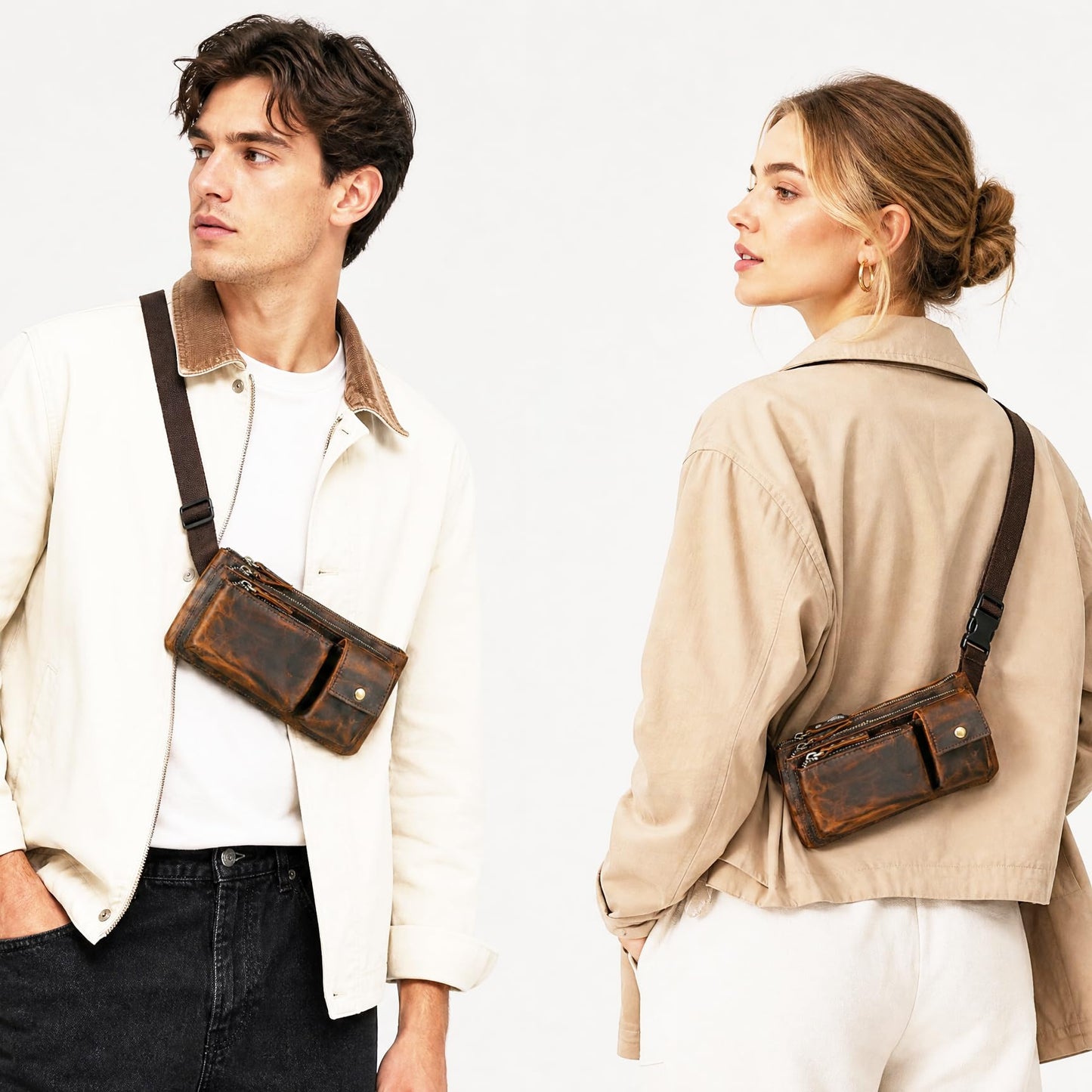 Handadsume Genuine Leather Hiking Riding Travel Fanny Waist Pack Small Phone Pouch For Men Women FB811-29 (100% Leather-Brown)