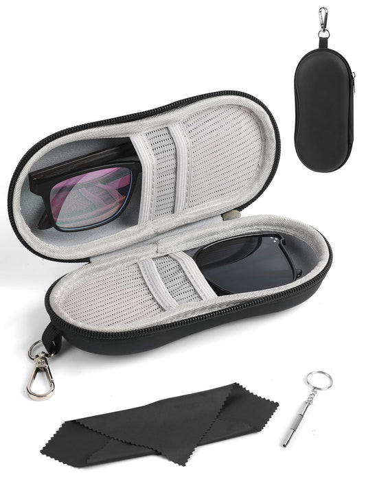 CORVIDA Double Glasses Case Hard EVA Shell Dual Eyeglasses Case Travel Sunglasses Organizer Includes Microfiber Cloth & Mini Screwdriver (Black)