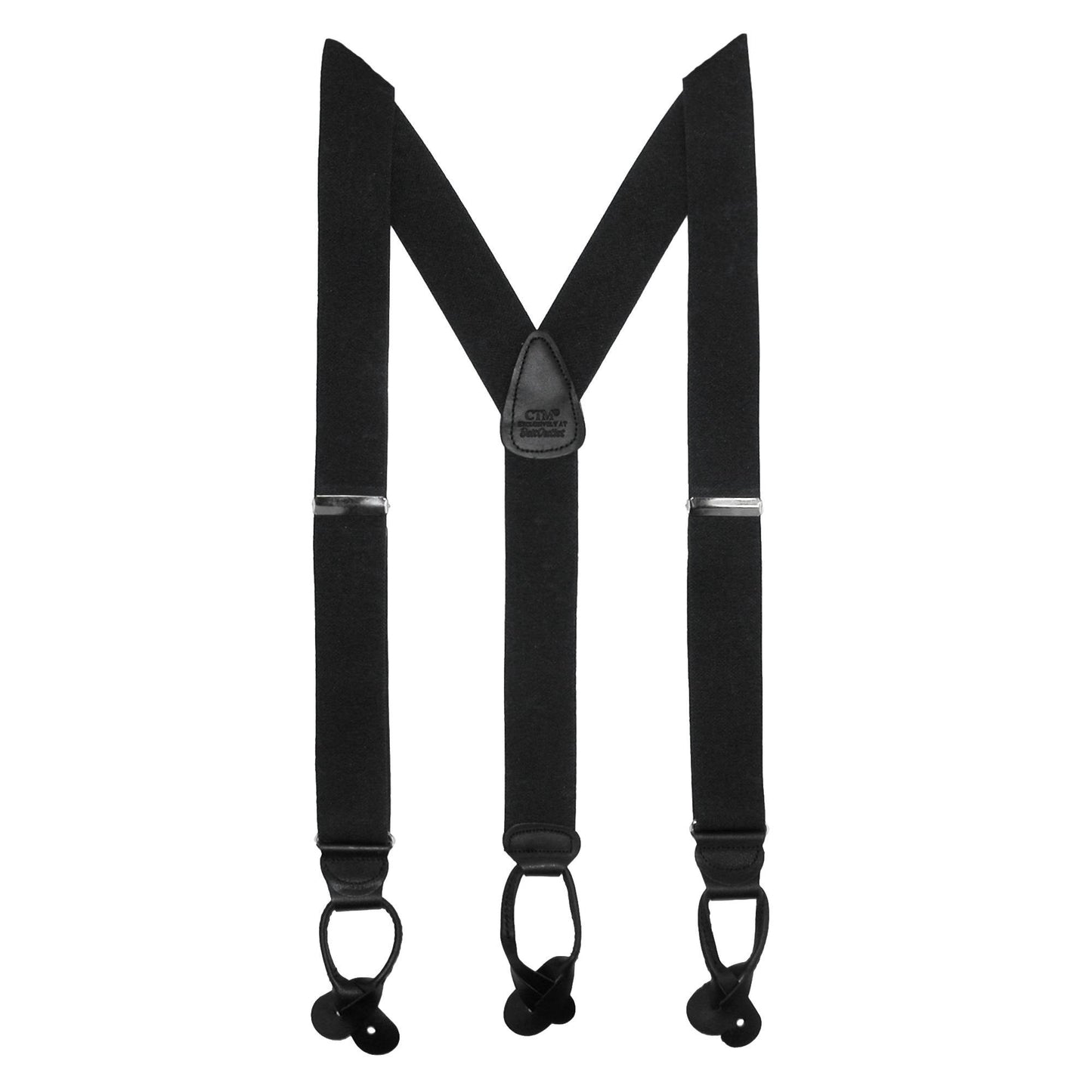 CTM Men's Big & Tall Elastic Button End Dress Suspenders with Silver Hardware, Black