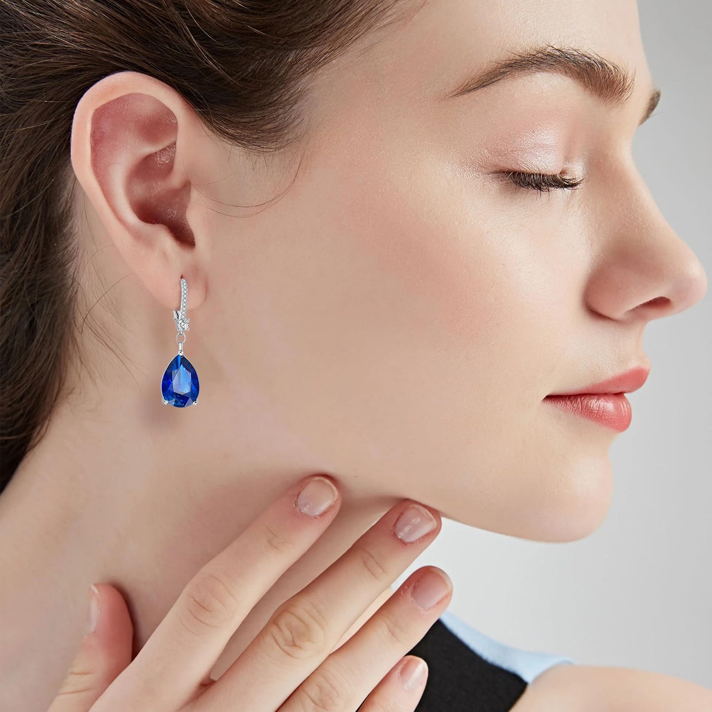 BAMIKI Sterling Silver Teardrop Leverback Dangle Blue Earrings for Women Hypoallergenic, 10×14mm Pear Larger Cubic Zircon Drop Earrings Trendy Jewelry Gifts for Wife Daughter Mother