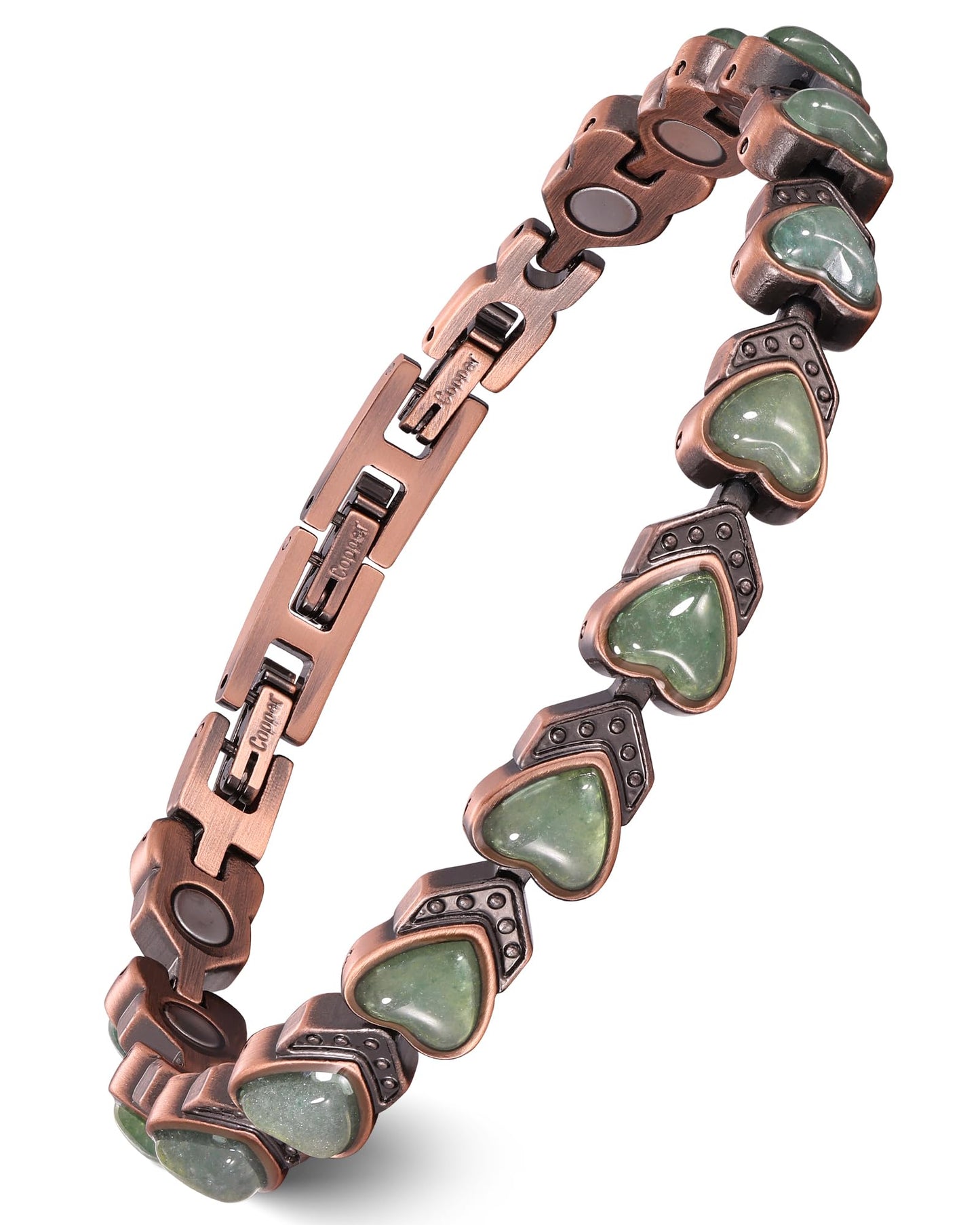 Feraco Pure Copper Bracelets for Women, Ultra Strength Magnetic Bracelet with 3800 Gauss Magnets & Natural Aventurine, Adjustable Jewelry