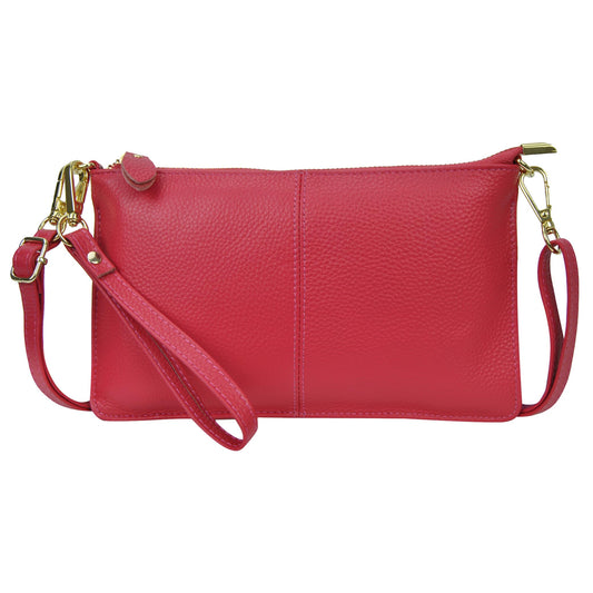 NGIL Women Genuine Leather Crossbody Wristlet, Women's Handbag, Chic Shoulder Bag Small Wristlet Wallet, Golden Accent Zipper (Hot Pink, Medium)