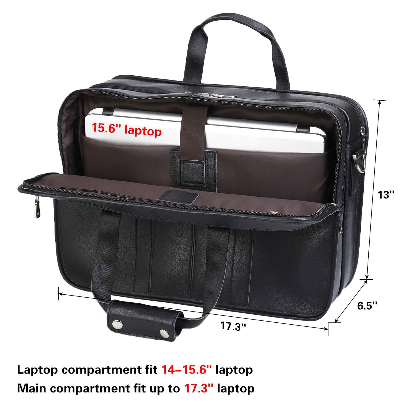 Polare 17'' Napa Leather Briefcase Laptop Attache Case Messenger Bag For Men Fits 15.6'' Laptop