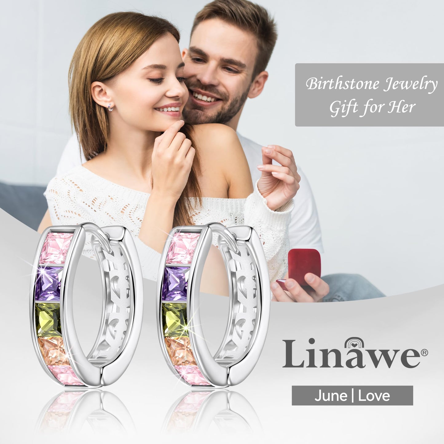 Linawe Silver Hoop Stud Earrings for Women - Trendy Rainbow Cubic Zirconia Flat Back Earrings, Small Cute Tragus & Helix Huggie Nap Cartilage Piercing Jewelry